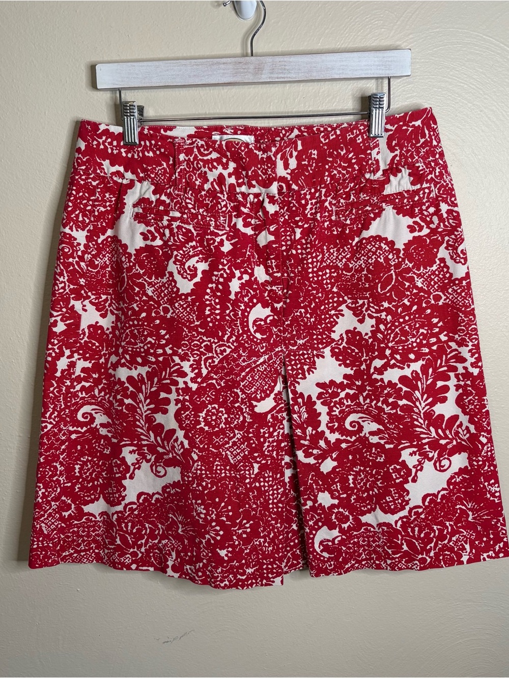 Talbots Red White Paisley A-Line Skirt 10 Coastal Preppy Cotton Resort Floral
